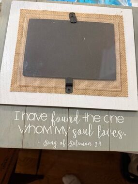 Rustic Burlap and Chalkboard Home Accent Frame - White and Tan